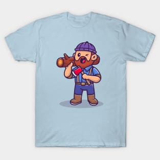 Carpenter Holding Ax And Wood Cartoon T-Shirt